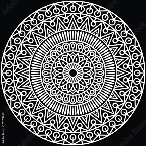 A beautifully detailed decorative mandala design created with intricate floral and geometric elements arranged in a perfectly balanced circular composition.
