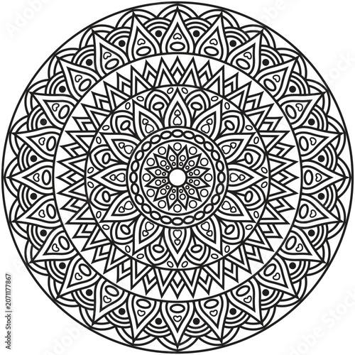 A beautifully detailed decorative mandala design created with intricate floral and geometric elements arranged in a perfectly balanced circular composition.
