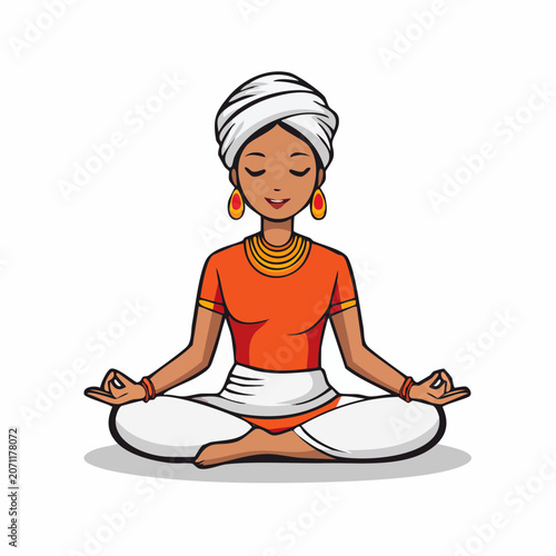 Woman in traditional attire meditating in lotus pose