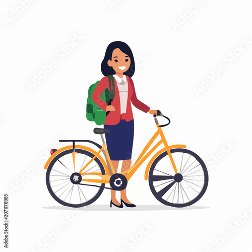 Woman with Bicycle and Backpack