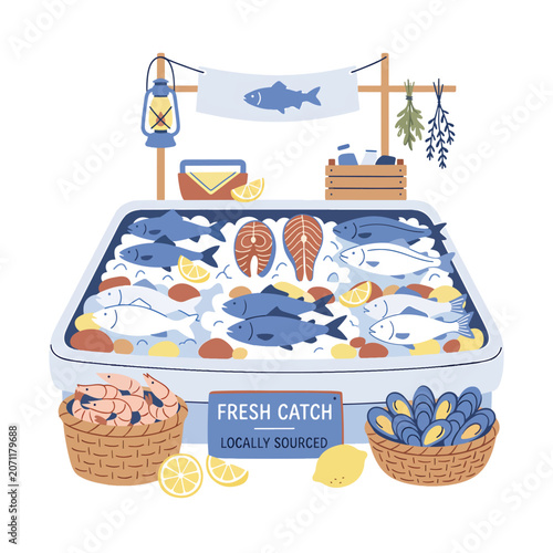 Tableau sur toile Fresh Catch Fish Market Display.