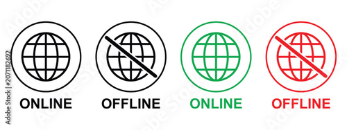 Obraz na płótnie Online and Offline Internet Connection Icon Set, Red Green Network Status Symbol