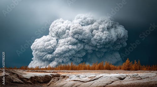Dramatic aerial view of yellowstone volcano eruption nature photography in fiery environment