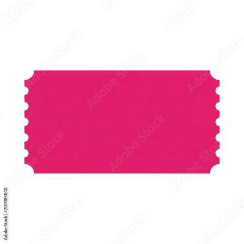 Blank pink rectangular admission ticket stub with scalloped edges isolated on transparent background