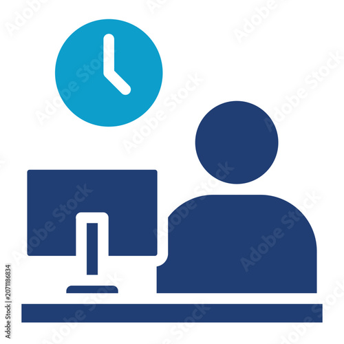 Person Working on Laptop with Clock Icon