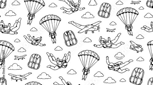 Illustrated skydiving and aviation pattern design.