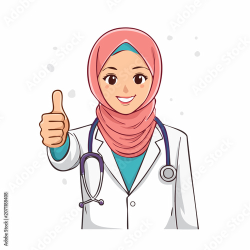 Cartoon doctor in hijab giving thumbs up