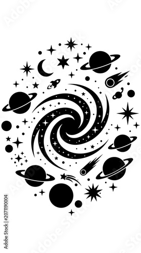 Cosmic Swirl Galaxy with Planets and Stars