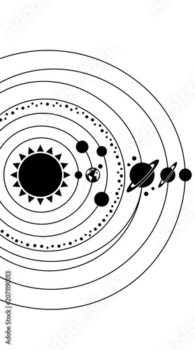 Solar System Planets Orbiting Sun, Astronomical Illustration, Space
