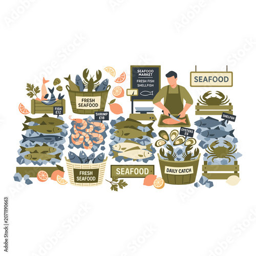 фотографія Seafood market fresh catch display.