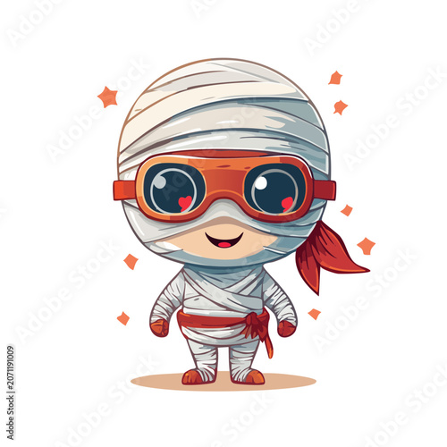 Cute cartoon mummy character in goggles