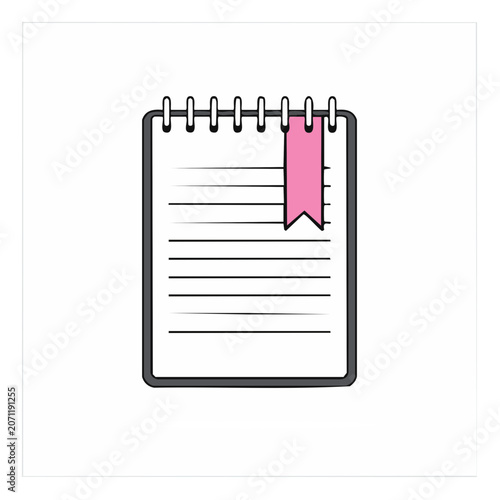 Flat illustration of a notepad with a pink bookmark