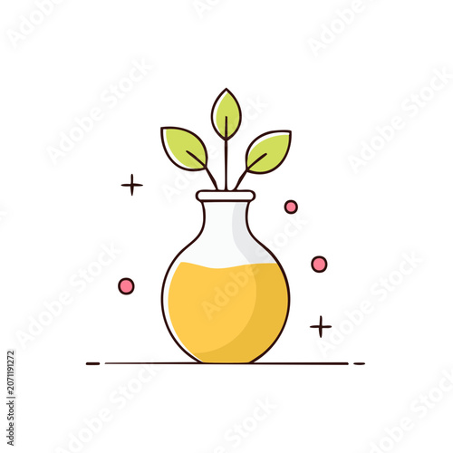 Flat illustration of a vase with a growing plant and liquid