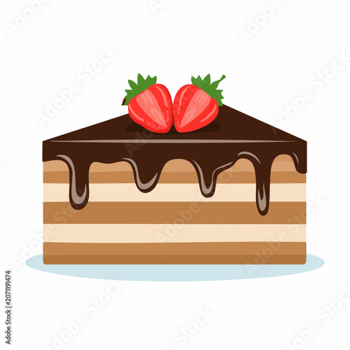 Slice of chocolate cake with strawberries on top