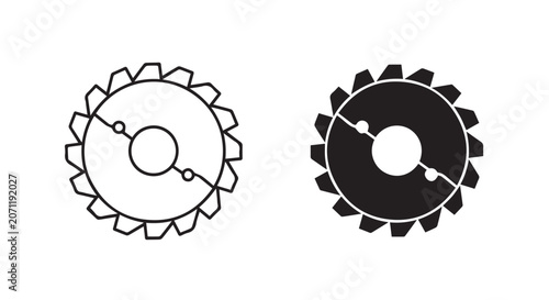 Cutting disk icon set, circular saw blade line and solid vector