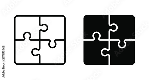 Fotografía Four piece square jigsaw puzzle icon set in outline and solid style