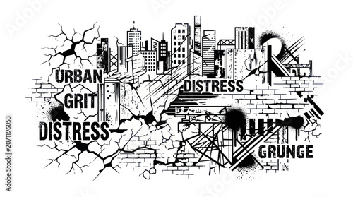 Urban Grit Distress Grunge Cityscape Illustration