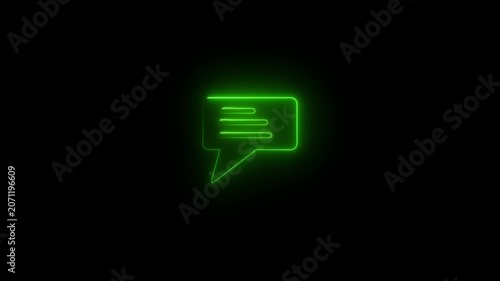 neon text message animated outline icon on black background