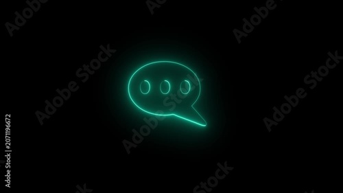 neon text message animated outline icon on black background