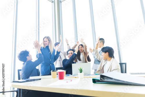 Boss And Business People Group In Office, Leadership Concept, Successful Mix Race Team Of Businesspeople Wearing Suits, Professional Staff Happy Smiling