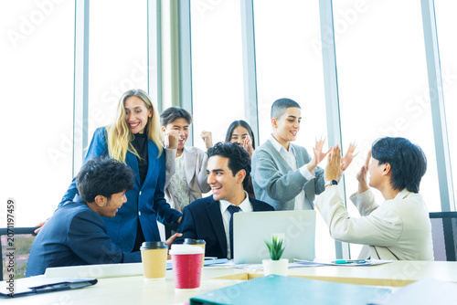Boss And Business People Group In Office, Leadership Concept, Successful Mix Race Team Of Businesspeople Wearing Suits, Professional Staff Happy Smiling