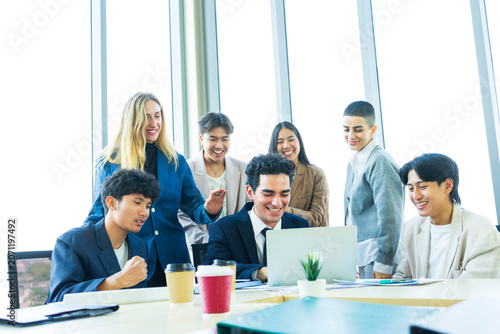 Boss And Business People Group In Office, Leadership Concept, Successful Mix Race Team Of Businesspeople Wearing Suits, Professional Staff Happy Smiling