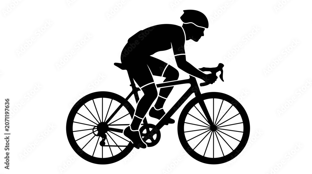 Fototapeta premium Black silhouette of a cyclist riding a road bike.