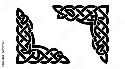 Celtic Knot Corner Borders with Interlaced Ornamental Pattern