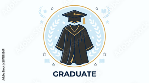 Academic Graduation Cap and Gown Emblem Digital Asset for Branding