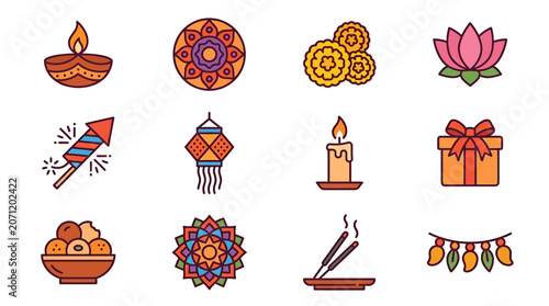 Festive Diwali celebration with traditional Indian decorations and lights