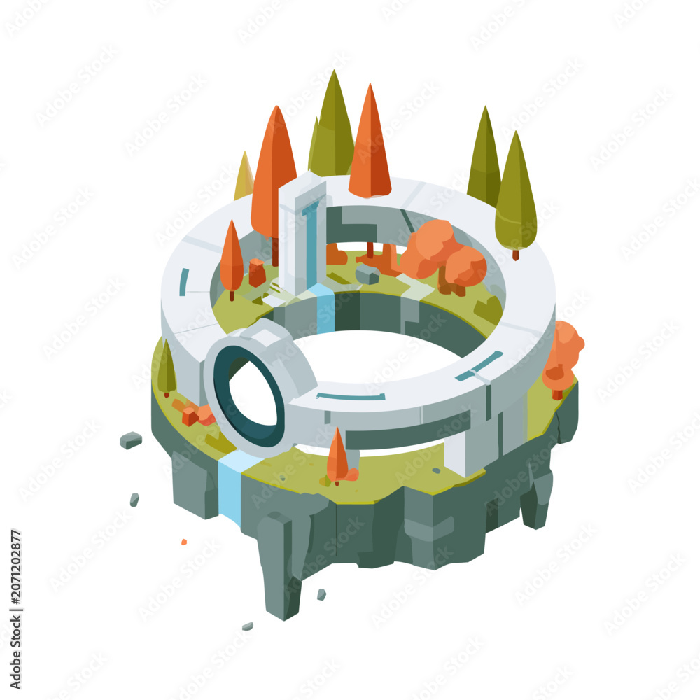 Naklejka premium Futuristic Floating Sanctuary Isometric Vector Illustration