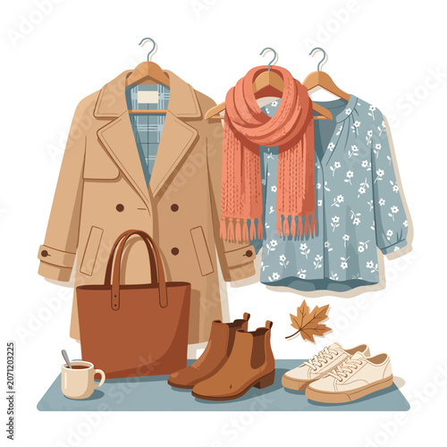Autumn fashion clothing and accessories.
