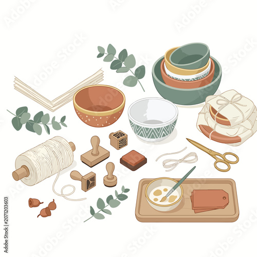Baking Ingredients and Kitchen Utensils Display 1.