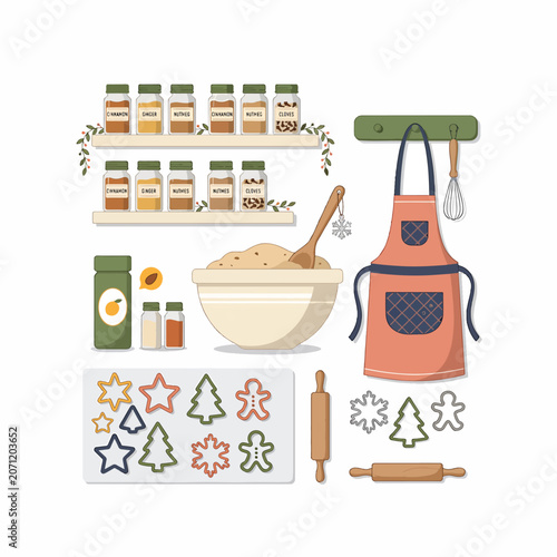 Baking Christmas cookies with apron.