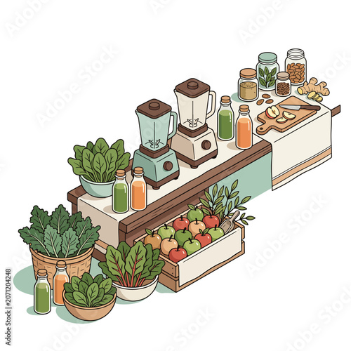 Blender and ingredients on kitchen counter.