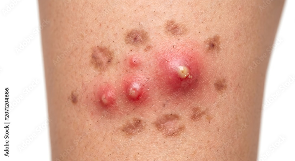 Fototapeta premium Recurring Furunculosis Skin Condition with Active Boils and Old Scars