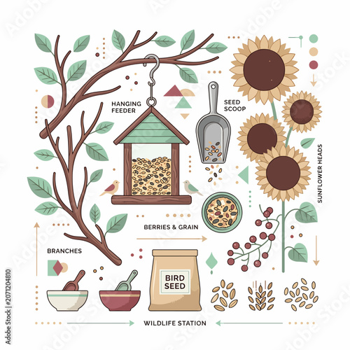 Bird Feeder Station with Sunflowers Seeds.