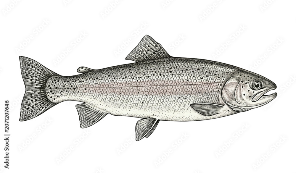 Obraz premium Salmon Trout Fish Vector Art Freshwater Wildlife Illustration
