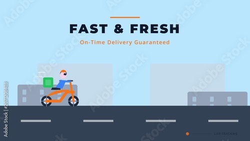 Food delivery man on scooter road.