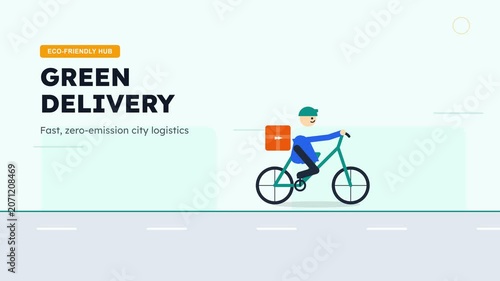 Green delivery cyclist with package.