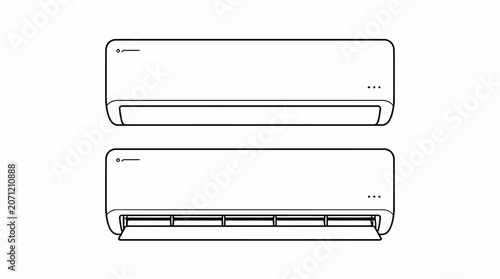 Modern white air conditioning units front view.