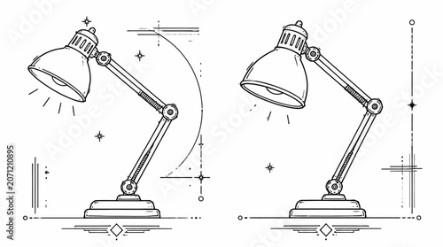 Adjustable Desk Lamp Technical Drawing Illustration.