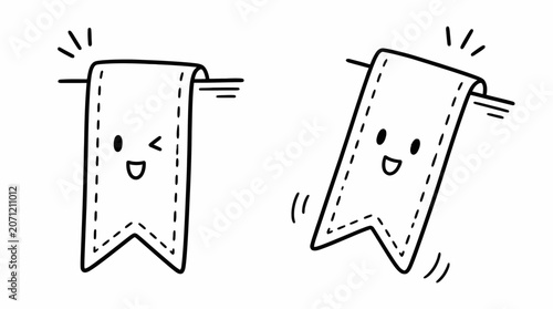Two Smiling Cartoon Flags with Happy Faces.