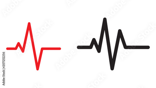 Red And Dark Gray Heartbeat Line Icons On Black Background For Medical Monitoring
