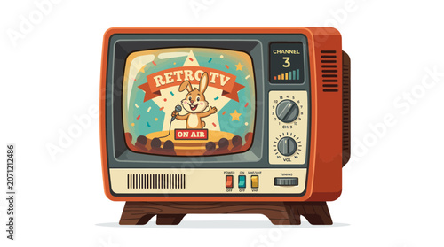 Foto Retro TV with Cartoon Bunny Host on Screen - Vintage Entertainment