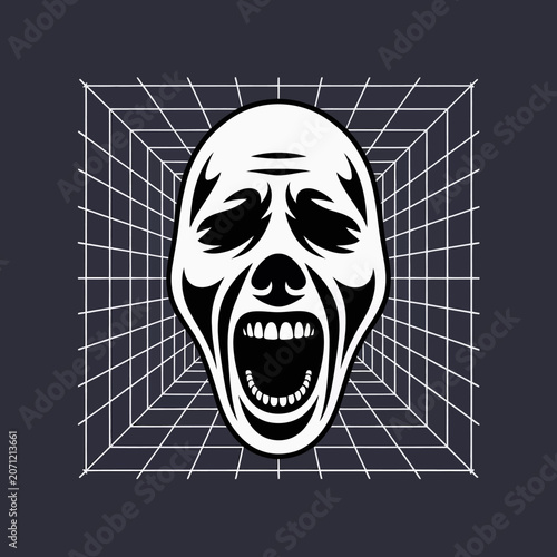 Foto White screaming skull graphic illustration.