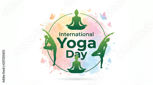 International Yoga Day Celebration Logo Design with Meditation Silhouette, Wellness, Mindfulness and Healthy Lifestyle Vector Illustration
