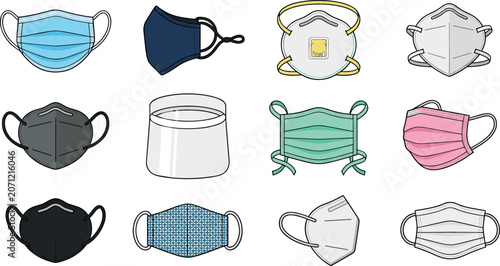 Canvas Print Set of various personal protective equipment icons including colorful disposable