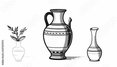 Three Ancient Greek Style Ceramic Vases.