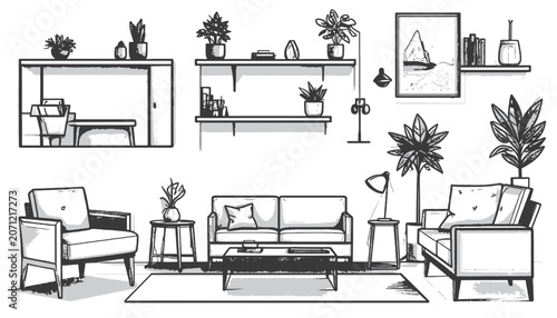 Modern living room furniture set interior.